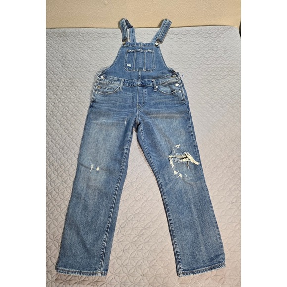 Lucky Brand Denim - Lucky Brand Distressed Denim Overalls Medium Wash Ripped Straight Leg Blue